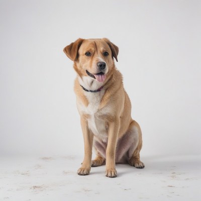 Tan dog sitting on white background