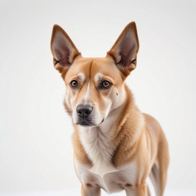 Tan and white dog portrait