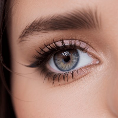 Close-up of blue eye with makeup