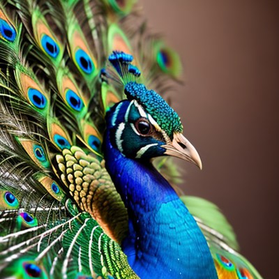 Peacock displaying feathers