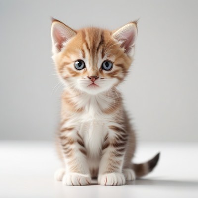 Tabby kitten sitting on white background