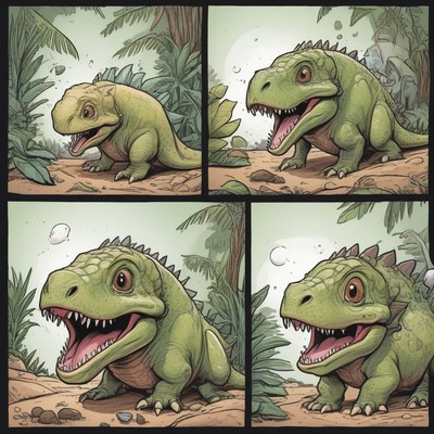 Baby dinosaur growing up in jungle