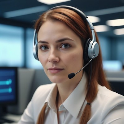 Customer service representative wearing headset