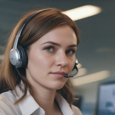 Customer service representative with headset