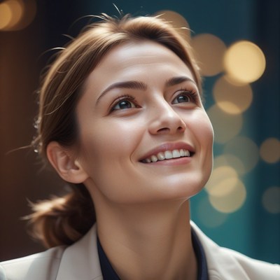 Woman smiling upwards