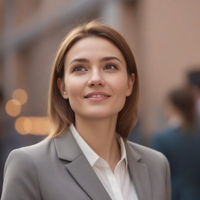 Businesswoman looking up in city