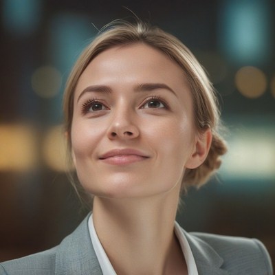Woman smiling and looking up at night