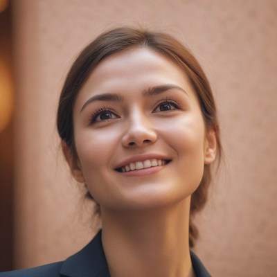 Woman smiling upward in sunlight