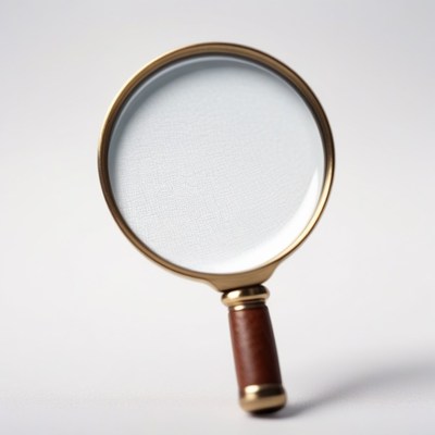 Golden magnifying glass on white background