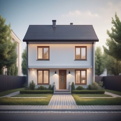 Two-story house with front yard and walkway