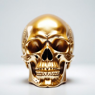 Golden skull on white background