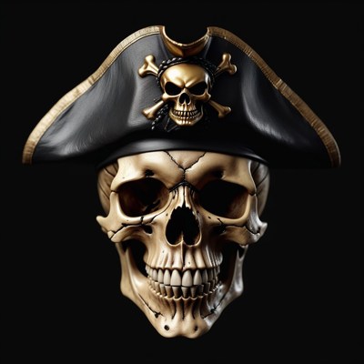 Golden skull wearing pirate hat