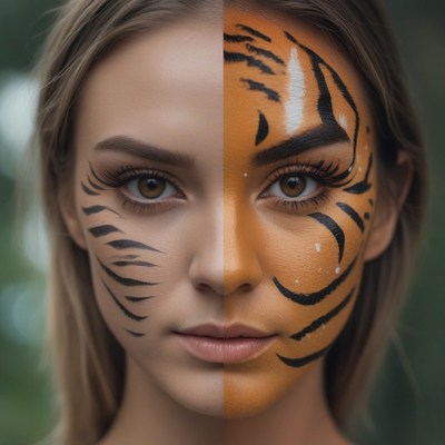 Woman with tiger face paint
