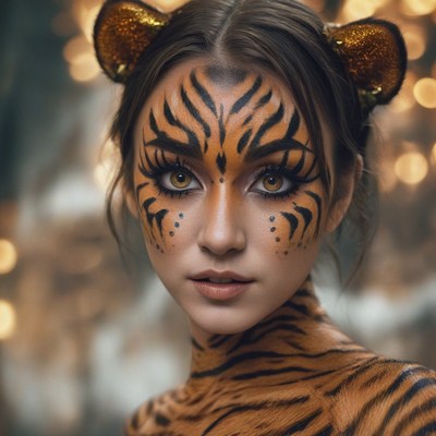 Woman with tiger face paint