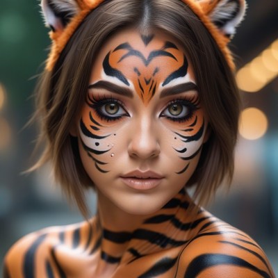 Woman in tiger makeup