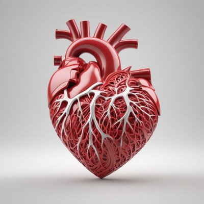 Anatomical red heart with arteries