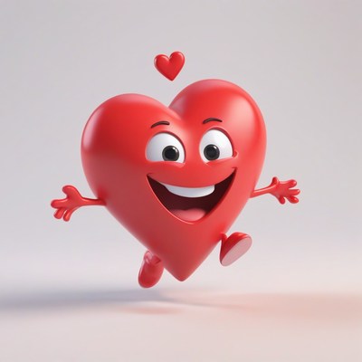 Happy red heart running with arms out