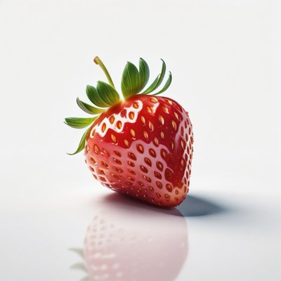 Single strawberry on white background