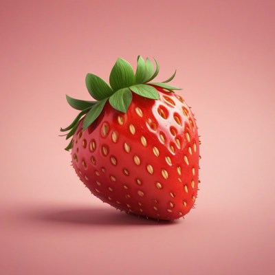 Single red strawberry on pink background