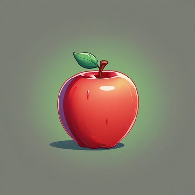 Single red apple with green leaf