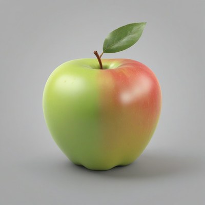 Green and red apple on gray background