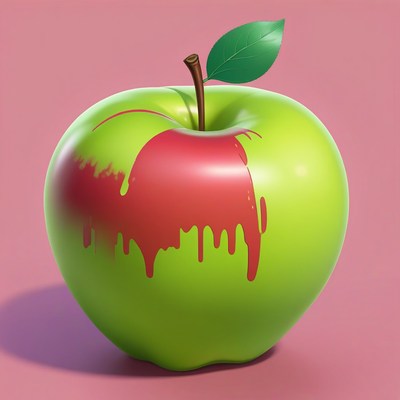 Green apple with red drips