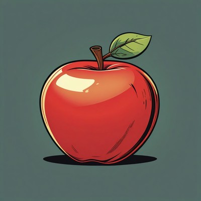 Red apple with leaf illustration