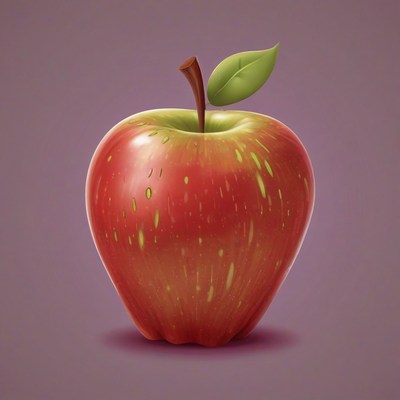 Red apple with green leaf