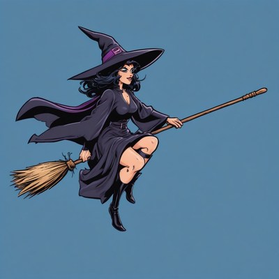 Witch flying on a broom