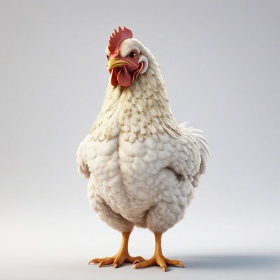 White hen standing on white background