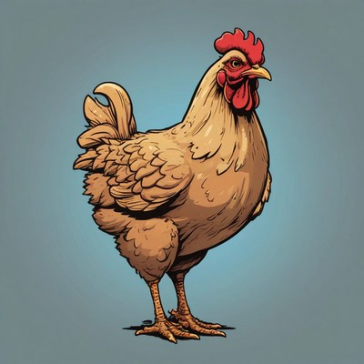 Brown hen illustration against blue background