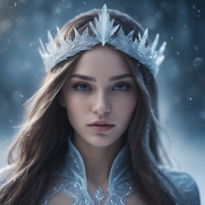 Woman wearing ice crown in winter