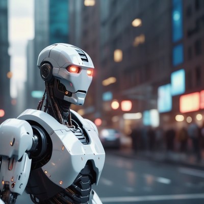 Robot in city at night