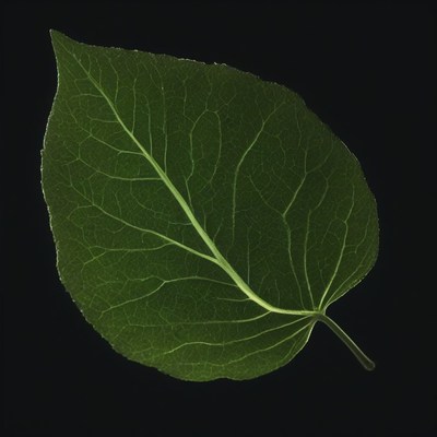 Green leaf on black background