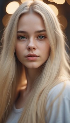 Blonde woman posing with bokeh lights