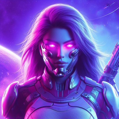 Cyborg woman in space