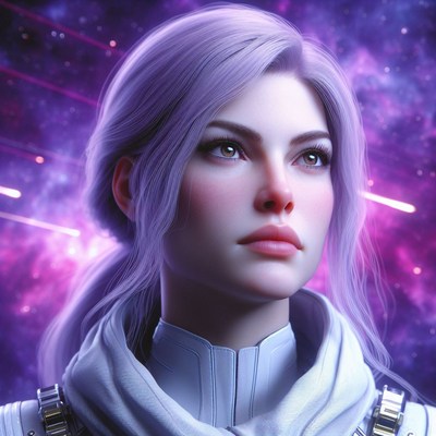 Woman with purple hair gazing at stars