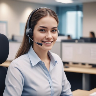Customer service representative at desk