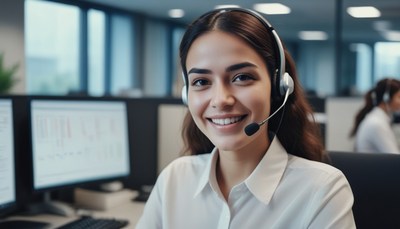 Customer service representative smiling at work