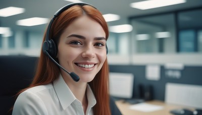 Customer service representative smiling in office