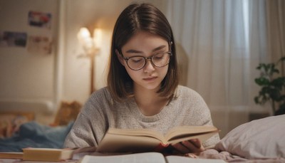 Woman reading in bed at night