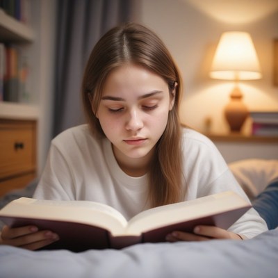 Woman reading in bed at night