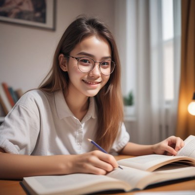 Woman studying at desk