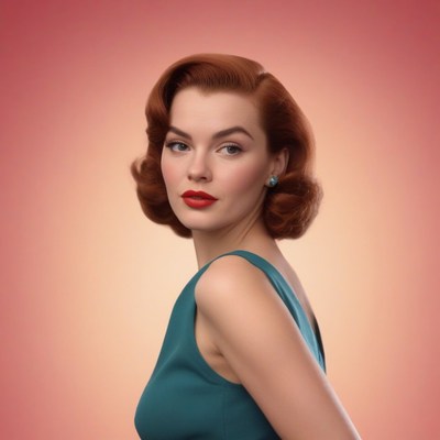 Woman with red hair in teal dress