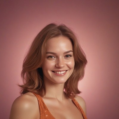 Woman smiling against pink background