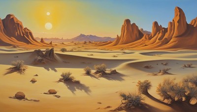 Desert landscape with two suns