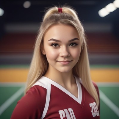 Cheerleader smiles in gymnasium