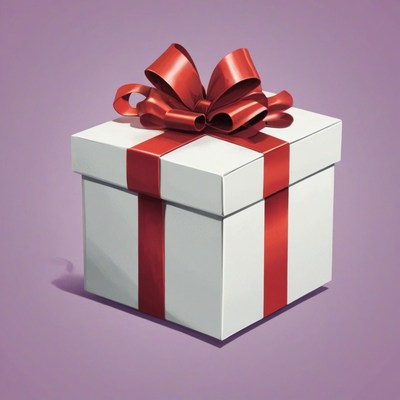 White gift box with red ribbon