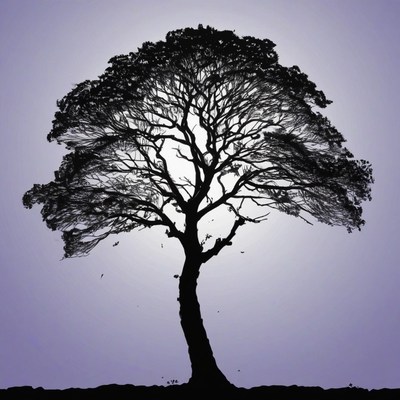 Silhouette of a tree in the wind