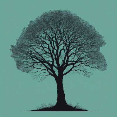 Bare tree silhouette against teal sky